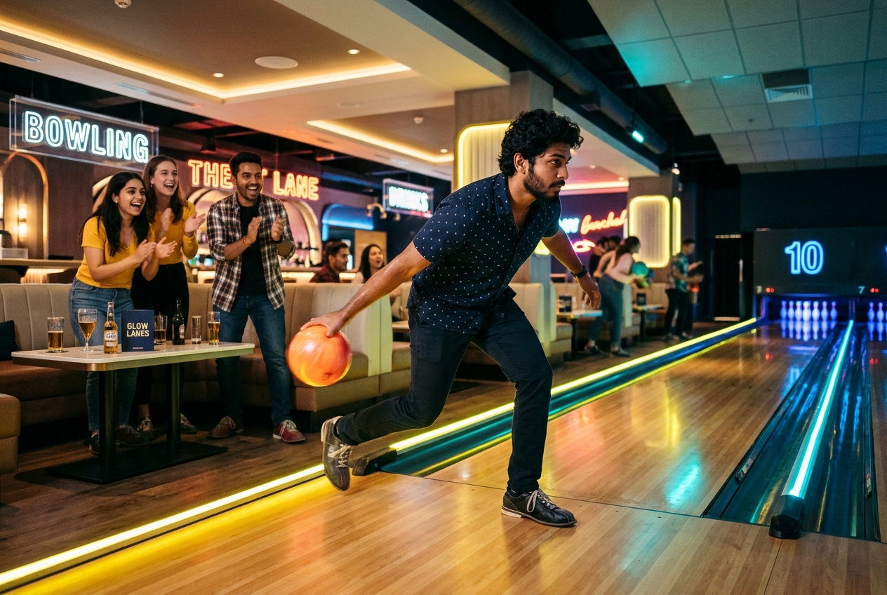 Neon bowling lanes at ZoopUp